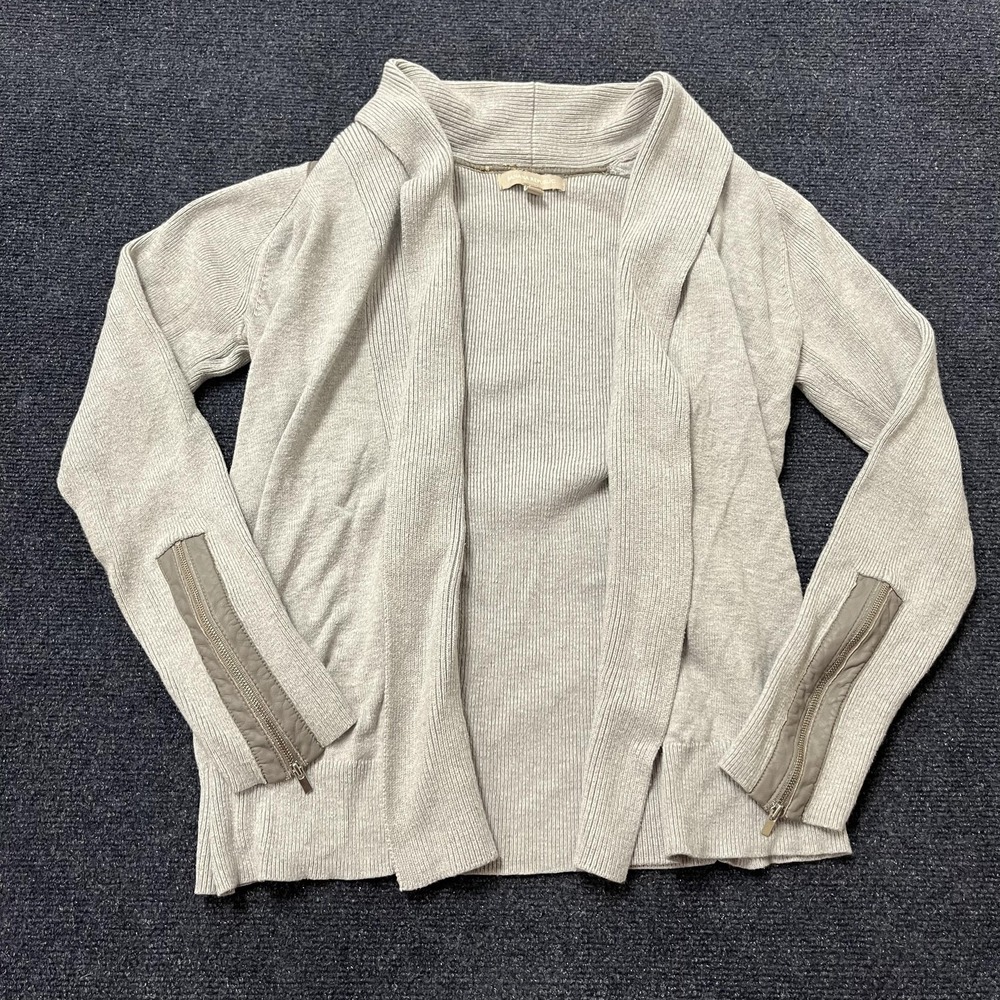Banana Republic Sweater Womens Medium Gray Open Front Cardigan Zip Cuff Knit